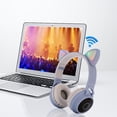 thumbnail image 4 of 2021 Auriculares plegables inalámbricos Bluetooth LED con orejas de gato Micrófono incorporado Compatible con cable de audio y tarjeta TF, 4 of 8