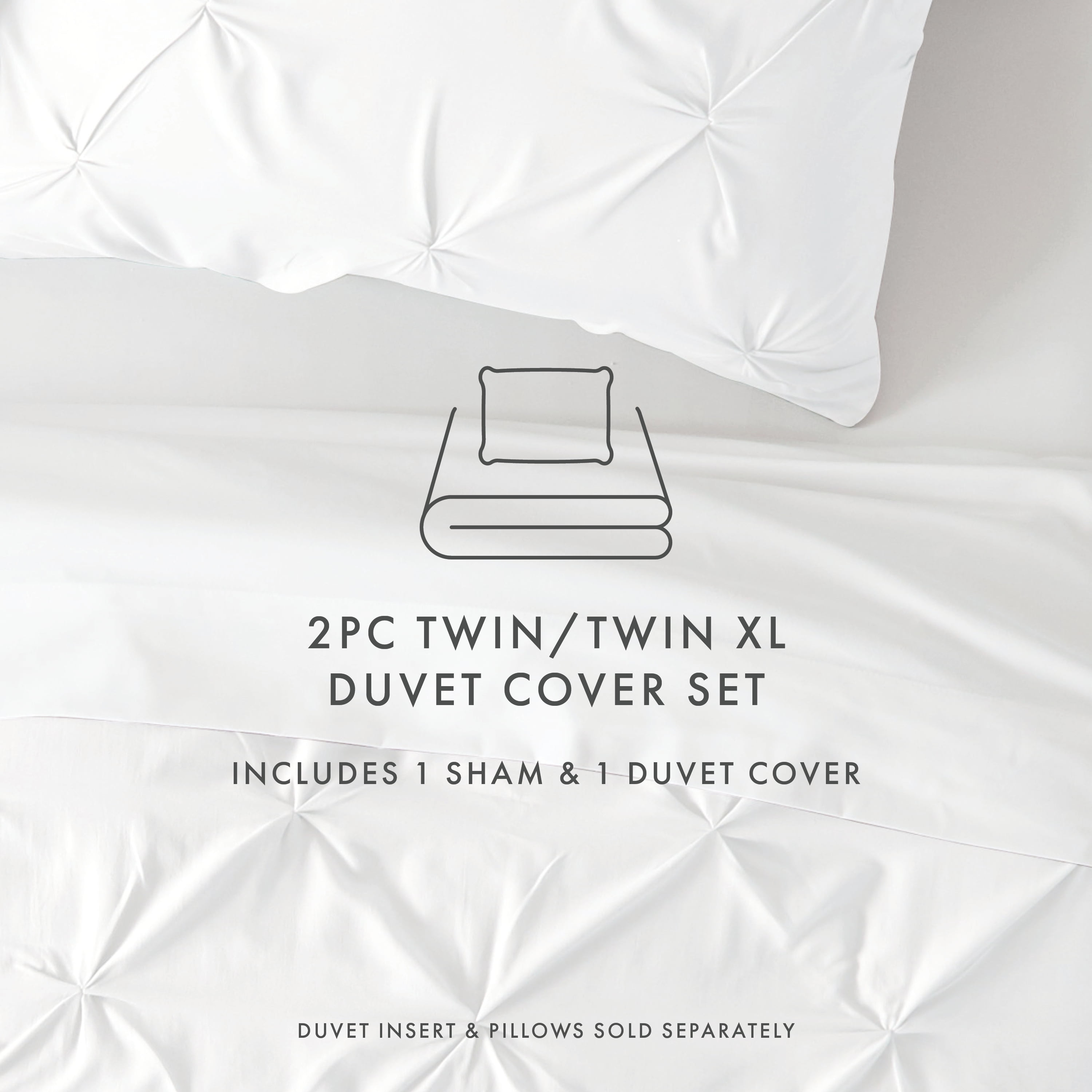 Noble Linens White Pinch Pleat 2-Piece Duvet Cover Set, Twin/Twin XL