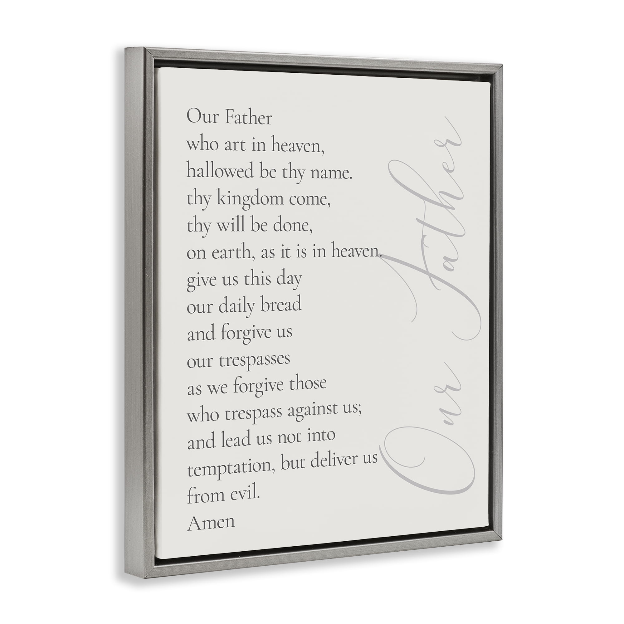 Stupell Industries Our Father Prayer Religious Painting Gray Floater Framed Art Print Wall Art, 17 x 21