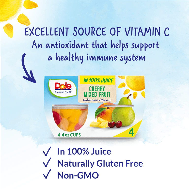 4 pack) Dole Fruit Bowls Cherry Mixed Fruit in 100% Fruit