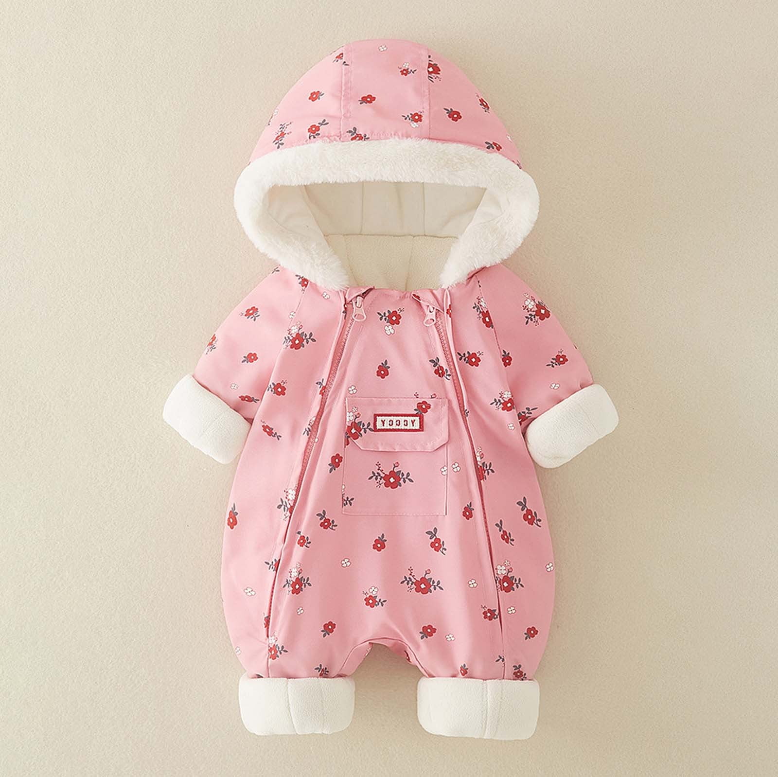 CAIVO Winter Thermal Baby Boys Romper Jumpsuit Warm Windproof Outdoor All Day Comfort Onesie Holiday Bodysuits Long Sleeve Hood One-Pieces