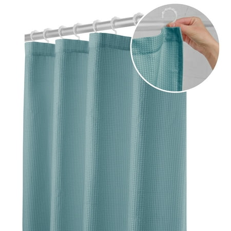 Maytex Smart Curtain Textured Waffle Fabric Shower Curtain with Attached Roller Glide Hooks