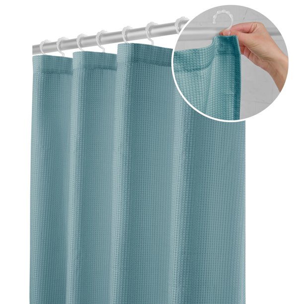 Maytex Smart Curtain Textured Waffle Fabric Shower Curtain with Attached Roller Glide Hooks