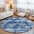 thumbnail image 2 of Round Rugs 3Ft, Navy Blue Coastal Round Area Rug Washable Indoor Throw Carpet, Nautical Coral Starfish Shell Seahorse Ocean Small Non Slip Circle Rug for Bedroom Living Room Home Decor Aesthetic, 2 of 8