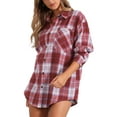thumbnail image 2 of INSPIRE CHIC Women's Vintage Plaid Flannel Shirt Long Sleeve Button Turn Down Collar Blouses Tops Casual Cardigan S Dark Red, 2 of 4