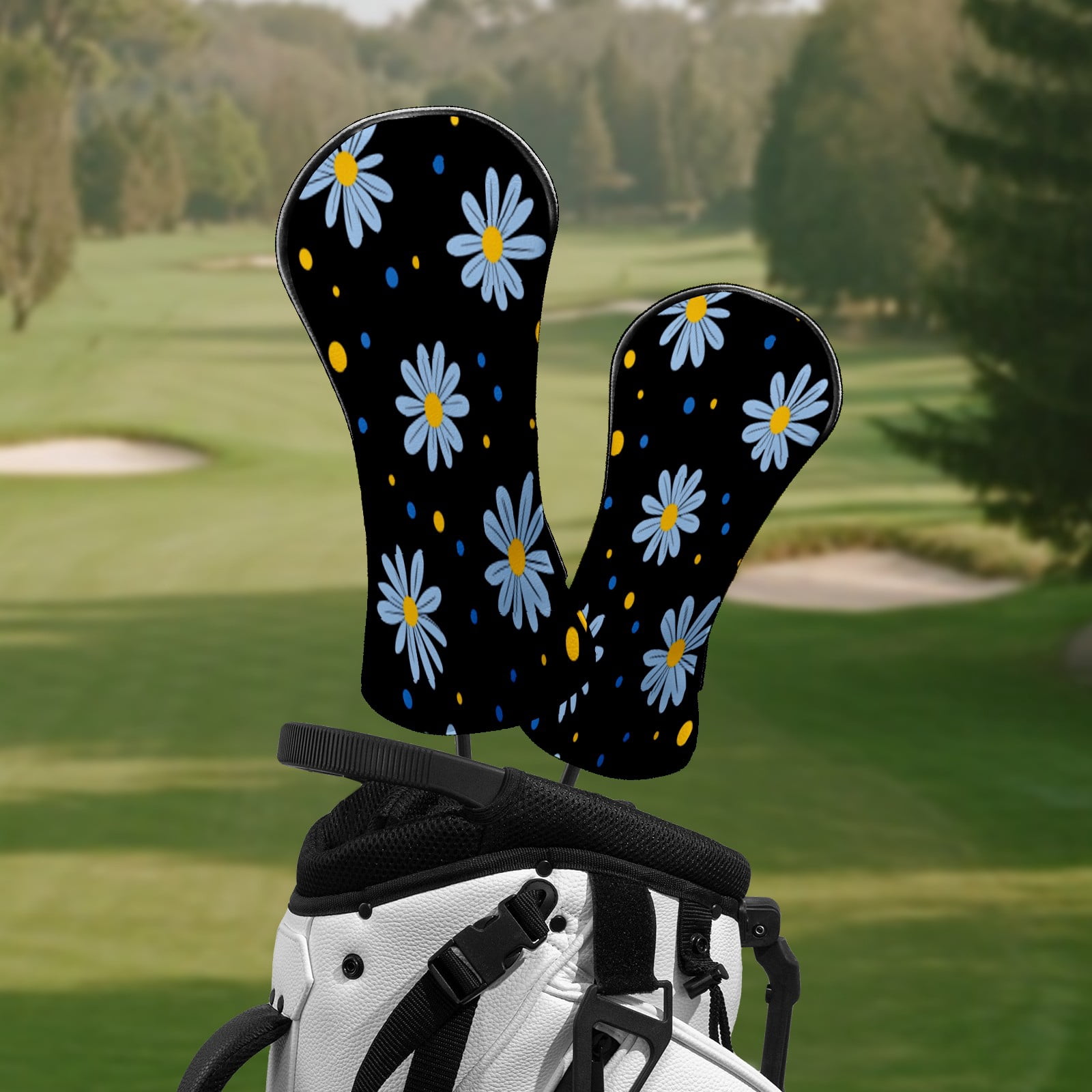 Golf Club Head Covers DaisyFlower Waterproof Leather Golf Head Covers for Men Women Driver Head Cover Fairway Headcover for Golf Lovers