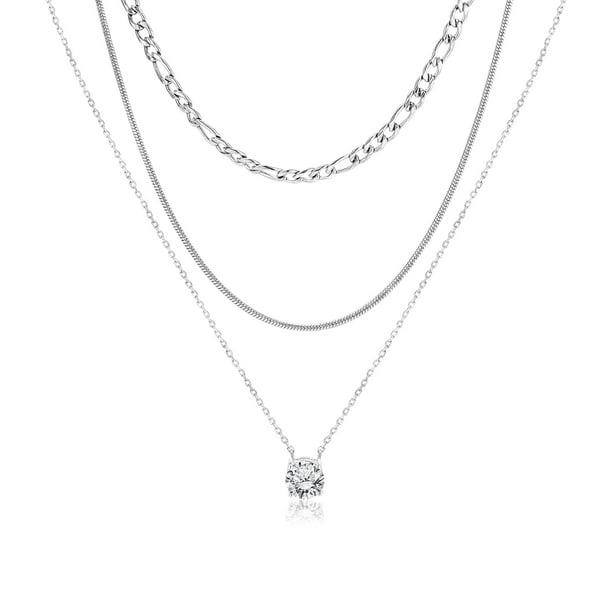 JeenMata - Paquete Múltiple de 3 Colgantes de Collar en Capas para Mujer, Chapado en Oro Blanco, Cadena de Oro, Collar Tipo Gargantilla, Collar en Capas de Espiga, Regalo de Joyería
