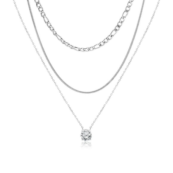 JeenMata - Paquete Múltiple de 3 Colgantes de Collar en Capas para Mujer, Chapado en Oro Blanco, Cadena de Oro, Collar Tipo Gargantilla, Collar en Capas de Espiga, Regalo de Joyería