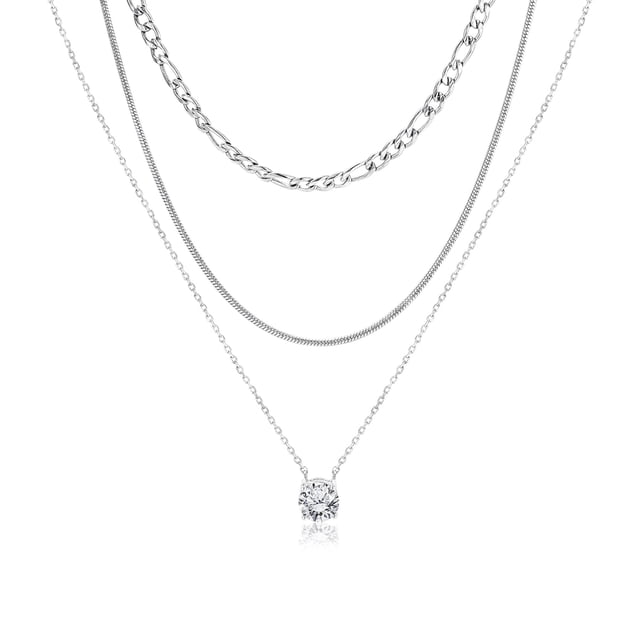 JeenMata - Paquete Múltiple de 3 Colgantes de Collar en Capas para Mujer, Chapado en Oro Blanco, Cadena de Oro, Collar Tipo Gargantilla, Collar en Capas de Espiga, Regalo de Joyería