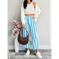 thumbnail image 2 of Womens Cropped Striped Pants Casual High Waisted Stretchy Straight Leg Denim Pants with Pockets, 2 of 6