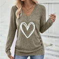 thumbnail image 2 of Htigea Womens Long Sleeve Tunic Tops Fall T-Shirts | Heart Print, Side Button, Loose Fit, Casual Dressy Work Blouse Khaki L, 2 of 8