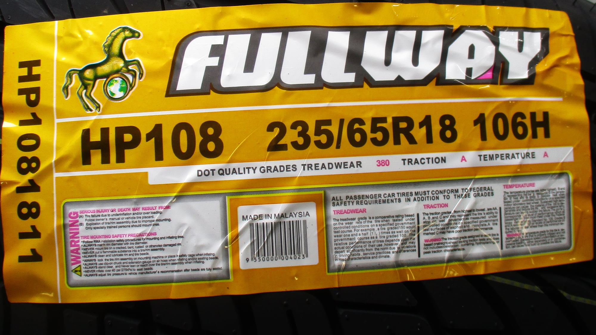Set of 4 Fullway HP108 All-Season Performance Radial Tires-235//65R18 106H FOUR