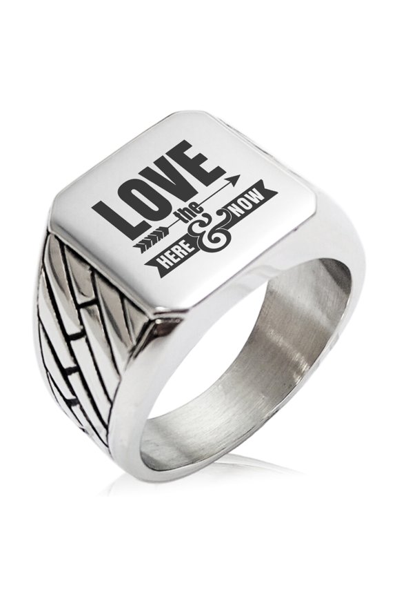 Stainless Steel Love the Here and Now Geometric Pattern Biker Style Polished Ring