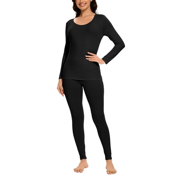 MANIFIQUE Thermal Underwear Set for Women Ultra Thin Long Johns Scoop Neck Base Layer Top & Bottom Set