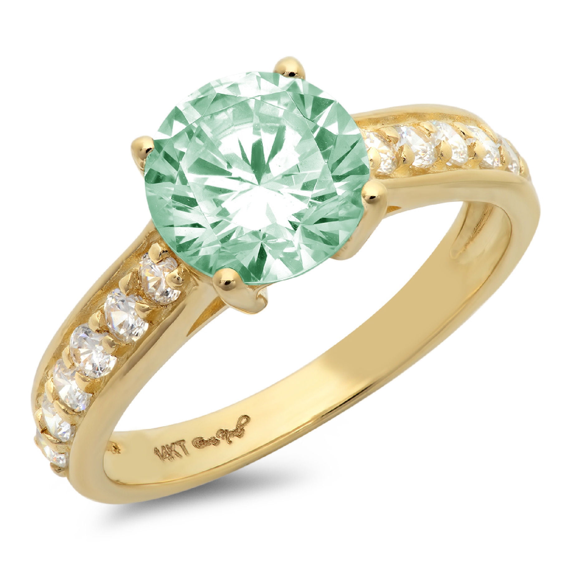 FB Jewels 14k Yellow Gold Genuine Birthstone Solitaire Round Gemstone And Diamond Wedding Engagement Statement Ring