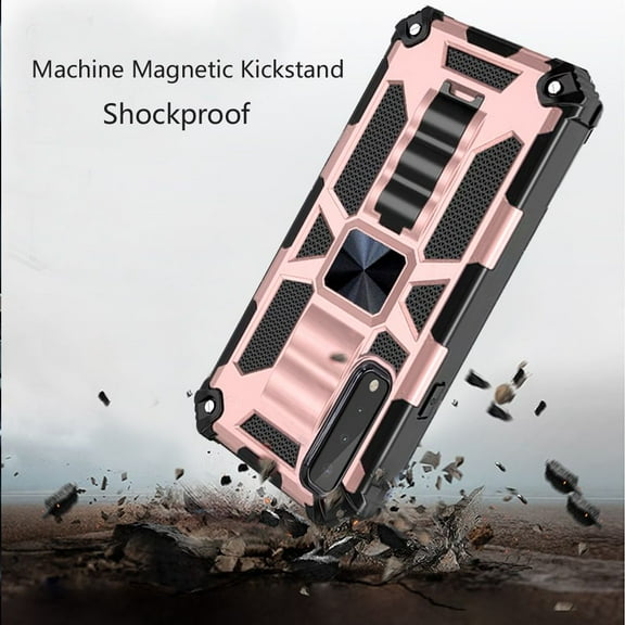 For Apple iPhone XR Heavy Duty Hybrid Shockproof [Military Grade] Rugged Protective Fit Built-in Magnetic Car Mount Kickstand Cover ,Xpm Phone Case [Rose Gold]