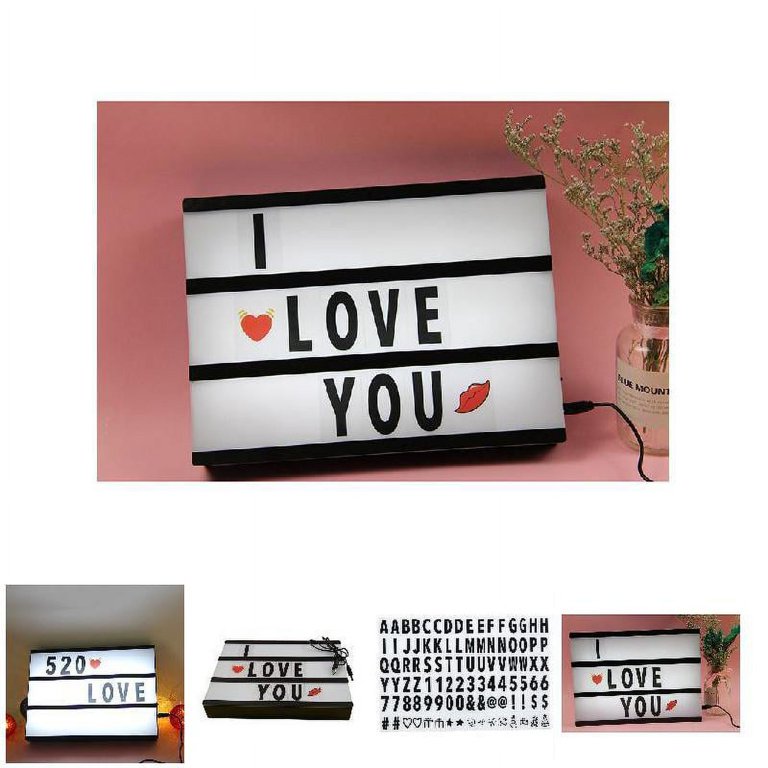 Happy Gift Mart USB or Battery Powered A4 DIY Cinema Light Box 96 Letters &  Numbers. A4 Size Message Box with 96 Letters Numbers and Symbol Option.  Size of letter - L 