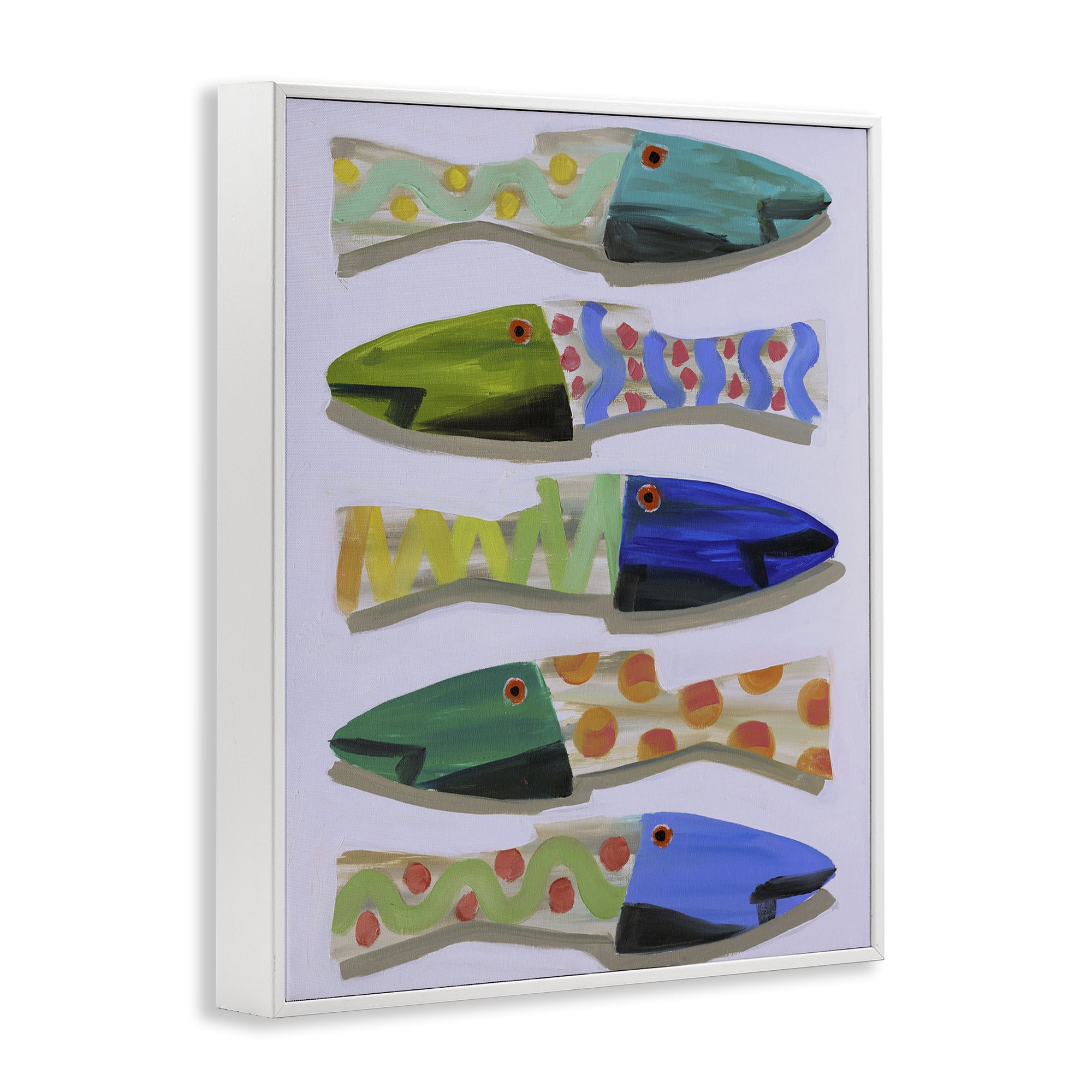 Stupell Industries Wooden Fish Designs Animals & Insects Painting White Framed Art Print Wall Art, 24 x 30