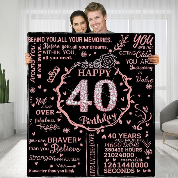 LHSHID 40th Birthday Blanket Gifts for Women Happy 40th Birthday Gift Ideas for Her 40 Year Old Gifts for Mom Grandma Wife Sister Friends Personalized Flannel Fleece Soft Throw Blanket 30"x40"