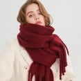 thumbnail image 5 of Bufanda de invierno para mujer, cachemira, cálida, sólida, pashmina, manta, envolturas para mujer, gruesa, suave, bufanda, chal con borlas grandes, poncho largo, echarpe, 5 of 5