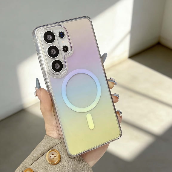 Magnetic For Samsung Galaxy S26 Phone Case,Compatible With Wireless Charging,Gradient Crystal Transparent Back,Shockproof Drop Protection,Ultra Slim Durable Thin Fit Phone Case,Colorful