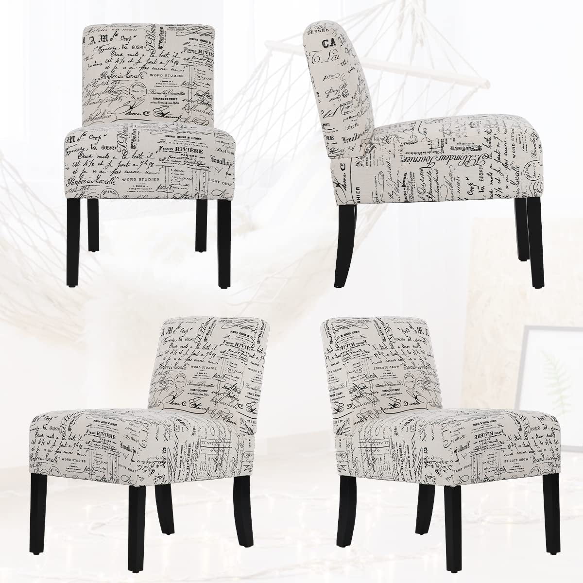 NiamVelo Accent Chairs Set of 2 Fabric Chair for Living Room Modern Design Armless Dining Chairs, Comfy Upholstered Single Sofa Chairs Side Chairs, White
