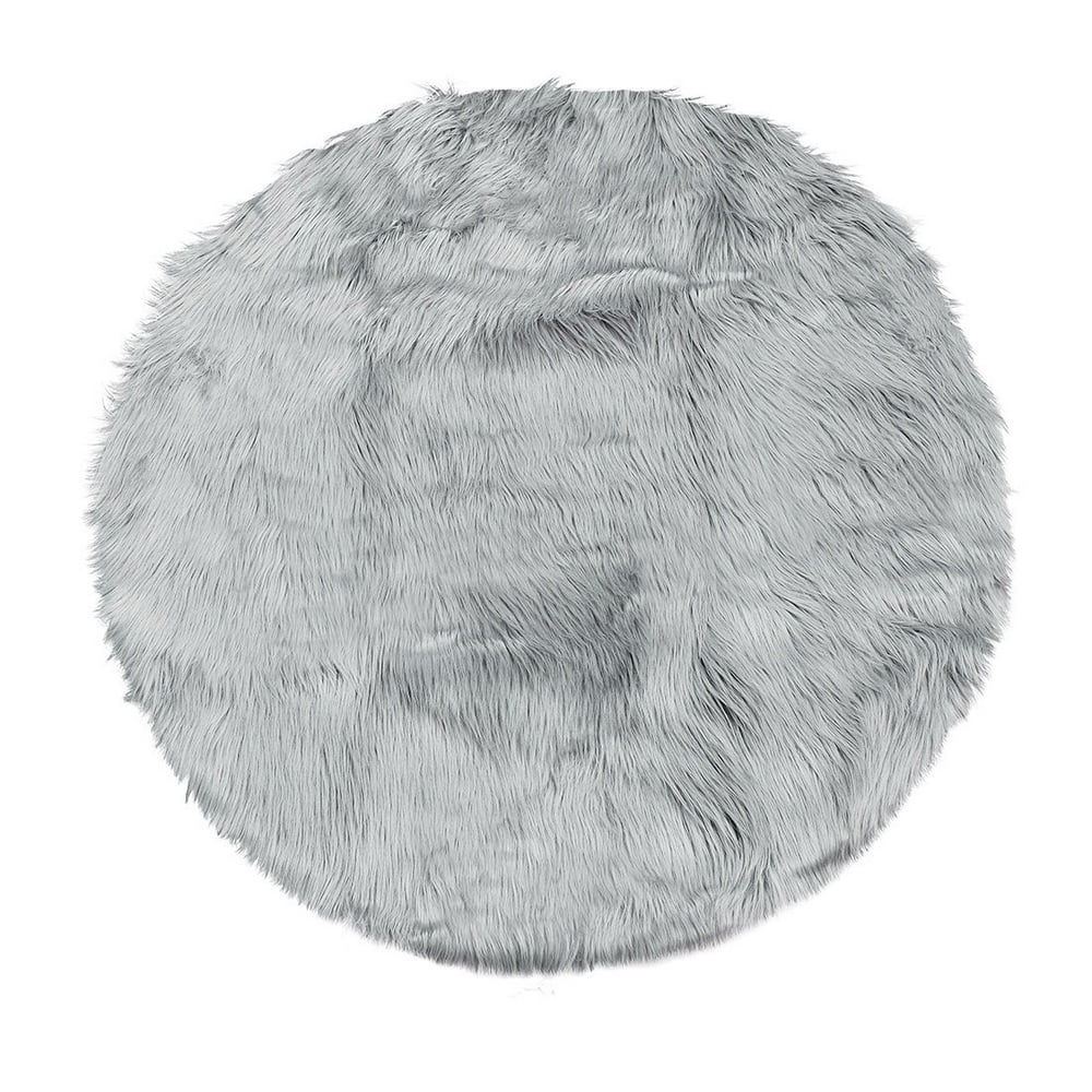 Faux Fur Sheepskin Plush Area Rug Light Gray 3x3 Feet Round