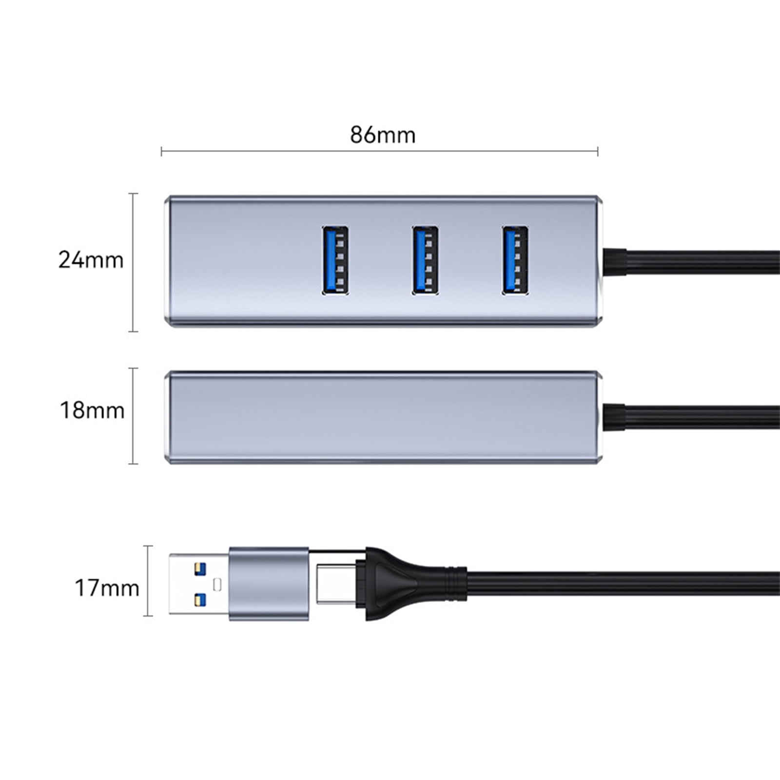 Multifunctional USB C USB A To RJ45 Adapter With 3 USB3.0 Port 1000Mbps Speed For Smartphone Tablets