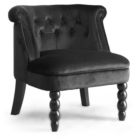 Upholstered Black Lounge Chairs Baxton Studio Flax Victorian Style Contemporary Black Velvet Fabric Upholstered Vanity Accent Chair ()