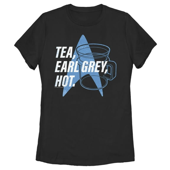 Women's Star Trek: The Next Generation Cup Of Tea Earl Grey Hot, Captain Picard Graphic Tee Black Large