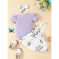 thumbnail image 5 of Baby Girl Clothes Suits Letter Elephant Print Short Fly Sleeve Romper Suspender Bib Straps Skirts Headband 3Pcs Set, 5 of 10