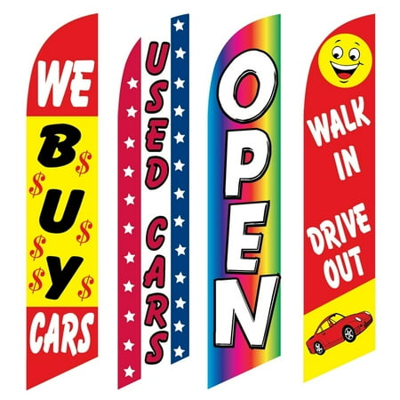 4 Advertising Swooper Flags We Buy Cars Used Cars Open Walk In Drive Out