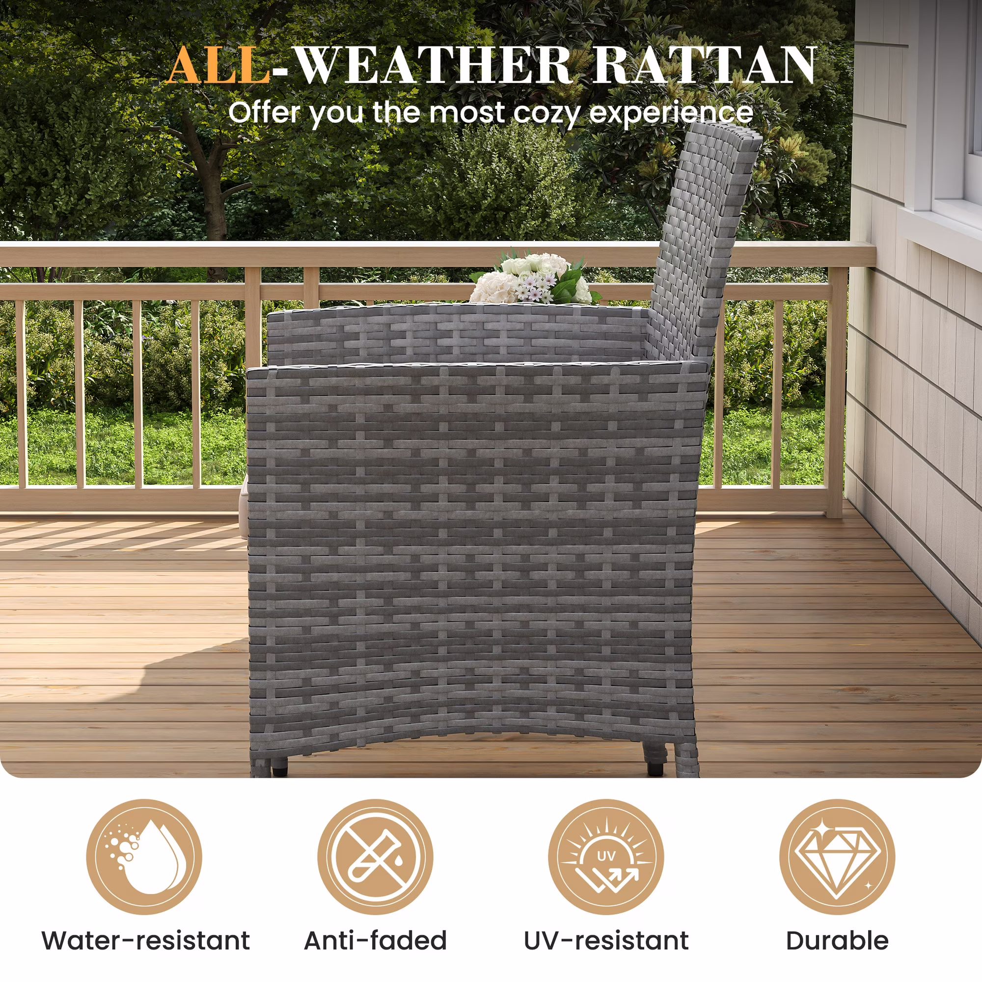 UDPATIO Furniture Set 3 Pieces Patio Rattan Wicker Chairs,Patio Porch Outdoor Furniture Set with Chairs,BU