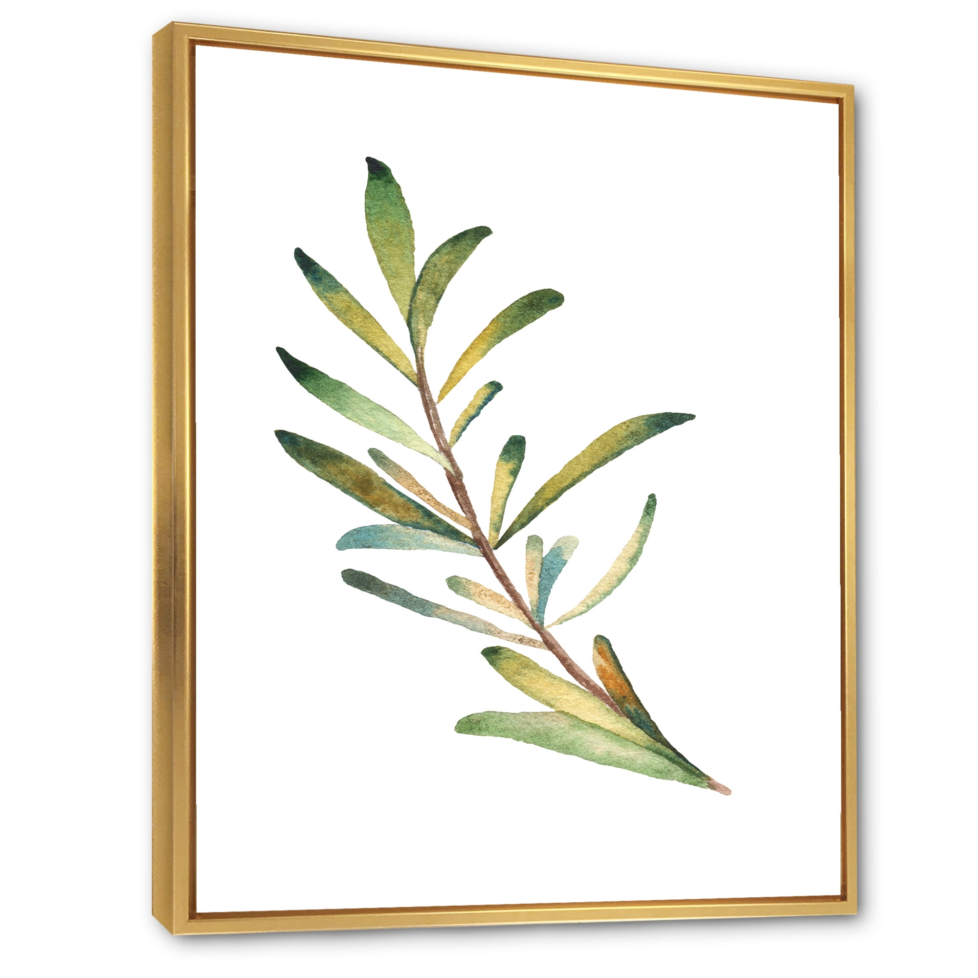 Leaf Rosemary Branch on White 16 in x 32 in Framed Painting Canvas Art Print, by Designart