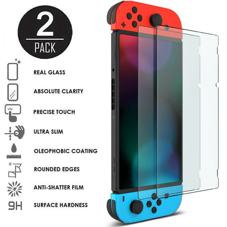 2 Pack Premium Crystal Clear Tempered Glass Screen Protector Cover for Nintendo Switch - 2 Pcs (Best Nintendo Switch Screen Protector)