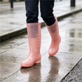 thumbnail image 5 of Women Transparent Glossy Tall Mid Calf Rain Boots Side Embossed Dot Decor Slip On Non Slip Waterproof PVC Wellies for Daily Rainy Wear Pink 40, 5 of 9