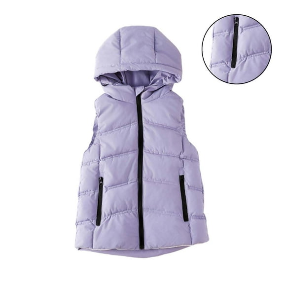 Boys Puffer Vest Hooded Jacket Purple Puffer Vest Zipper Lightweight Sleeveless Windproof down Jacket Girls Vests 6-7 Years