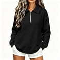 thumbnail image 3 of Women Collared Quarter Zip Sweatshirt Sevevn Long Sleeve Side Pocket Loose Fit Solid Casual Pullover Tops, 3 of 7