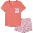thumbnail image 1 of Pyjama d'Été pour Femmes 2 Pcs Mignon Chat, Orange, 1 of 5
