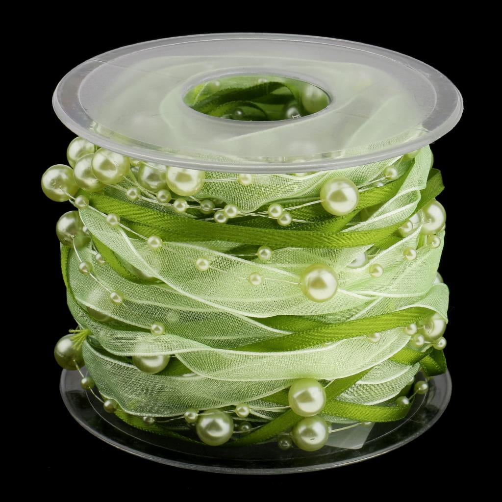 S SERENABLE 3x 10m Pearl Beaded Ribbon for Sewing/Garment/Clothes Accessory Green