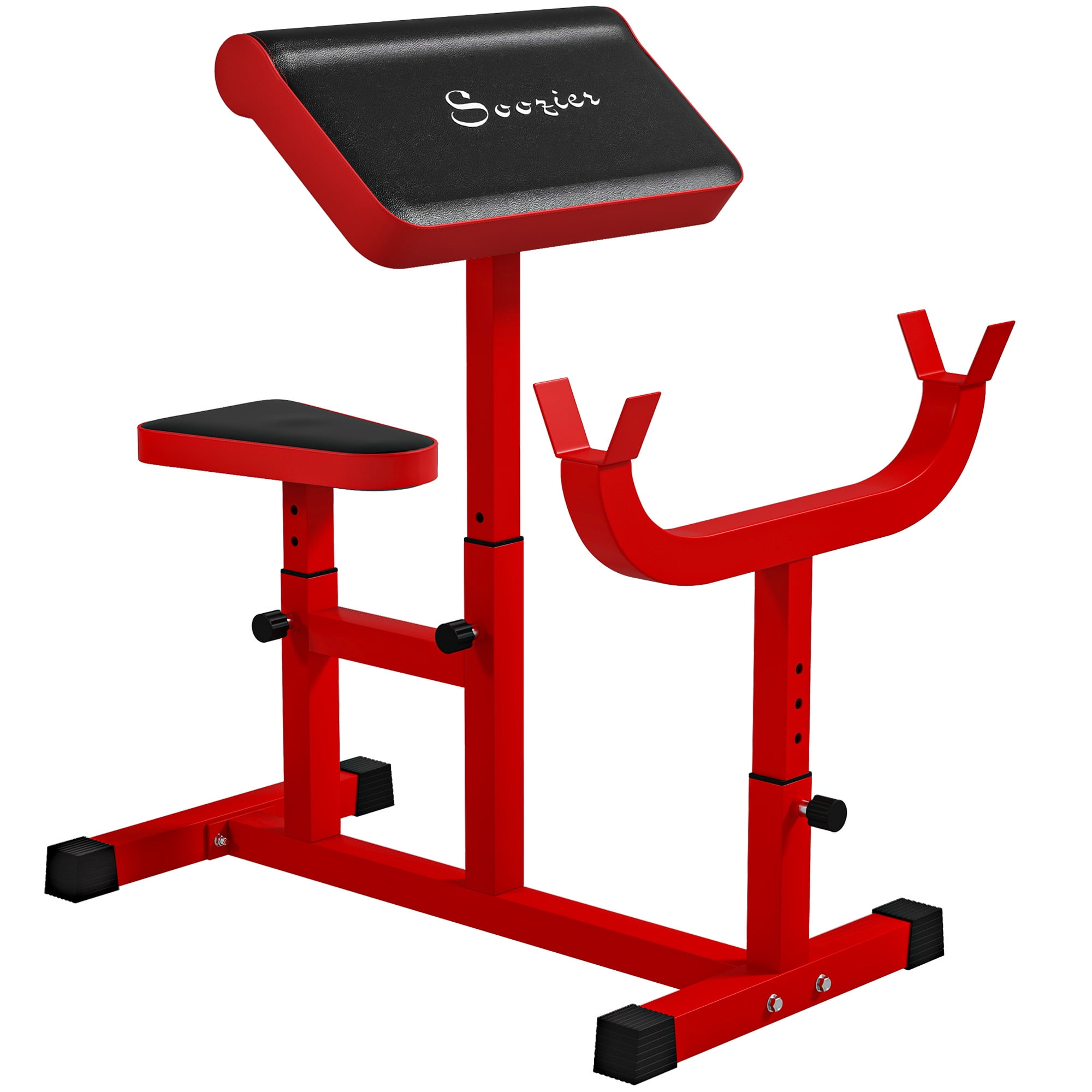 Soozier Adjustable Preacher Curl Bench, 265 LBS Seated Arm Isolated Barbell Dumbbell Bicep Station, Red