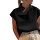 thumbnail image 4 of Blusa de algodón para mujer, cuello alto, abotonado lateral, manga corta, tallas grandes, moda infor Abanopi Negro/Pequeña, 4 of 7