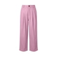 thumbnail image 3 of ZHYou No BoundarieWide Leg Capri Pants for Women High Waisted Linen Blend Pleated Button Closure Loose Fit Flowy Casual Summer Trousers Pink Size 2XL, 3 of 5