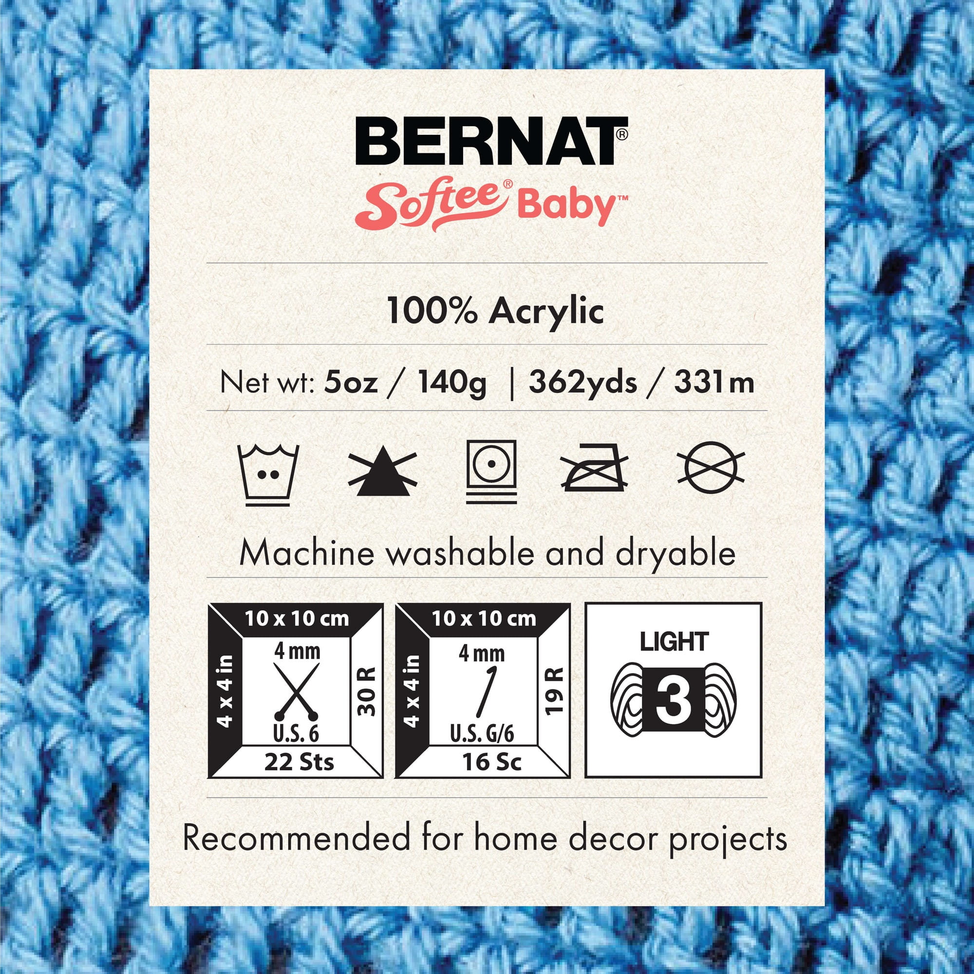 Bernat® Softee® Baby™ Yarn, Acrylic #3 DK, 5oz/140g, 362 Yards, Soft, easy-care premium yarn