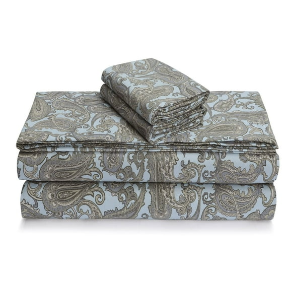 Portuguese Printed Cotton Flannel Extra Deep Pocket Sheet Set King - Ava Paisley