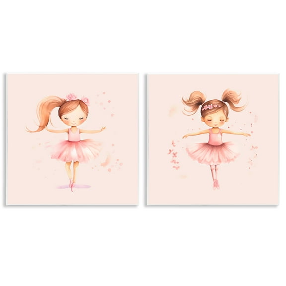 Stupell Industries Little Ballerina Dancers People Painting Unframed Art Print Wall Art, 12 x 12, Set of 2