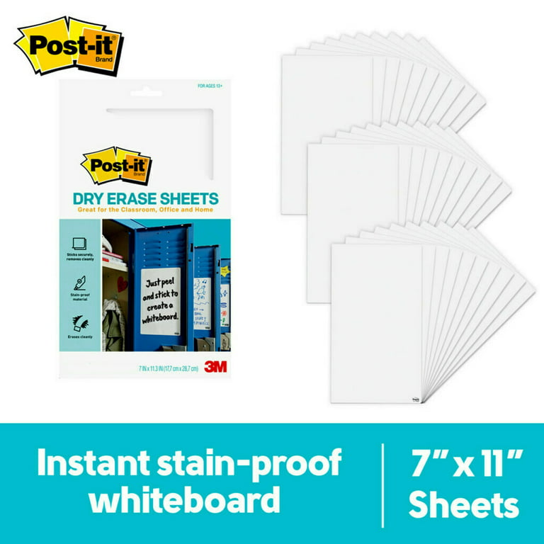 Post-it Dry-Erase Sheets, 7 inch x 11-5/16 inch, White, Pack of 30 Sheets