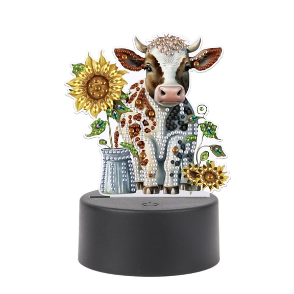 5D DIY Diamond Painting LED Light Kit Sunflower and Cow Personalised Decorative Night Light Suitable for Home Decor and Gift Ideas