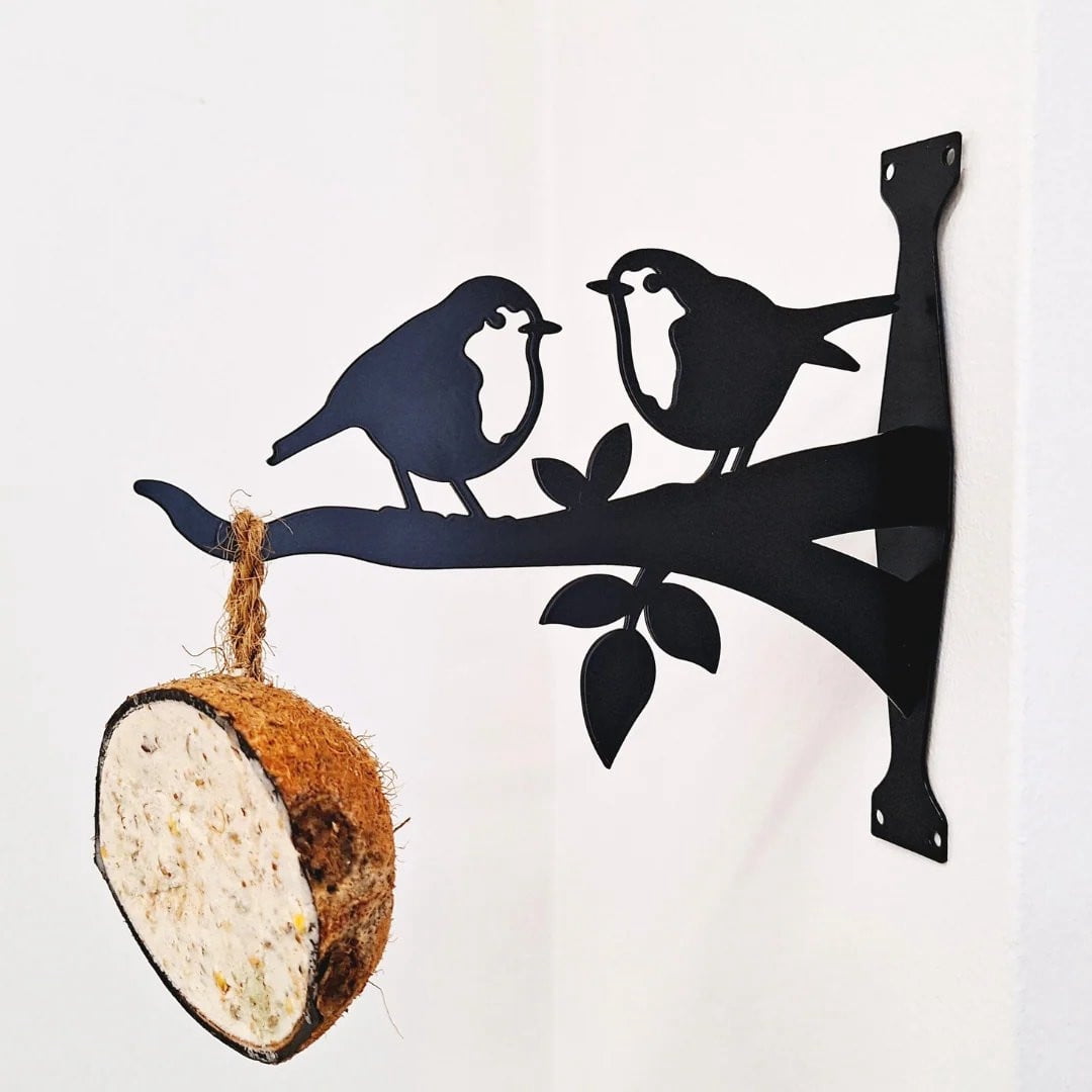 Metal Bird Feeder Hanger with Robin Silhouette, Wall Mounted Suet Feeder Holder for Outdoor Garden Yard
