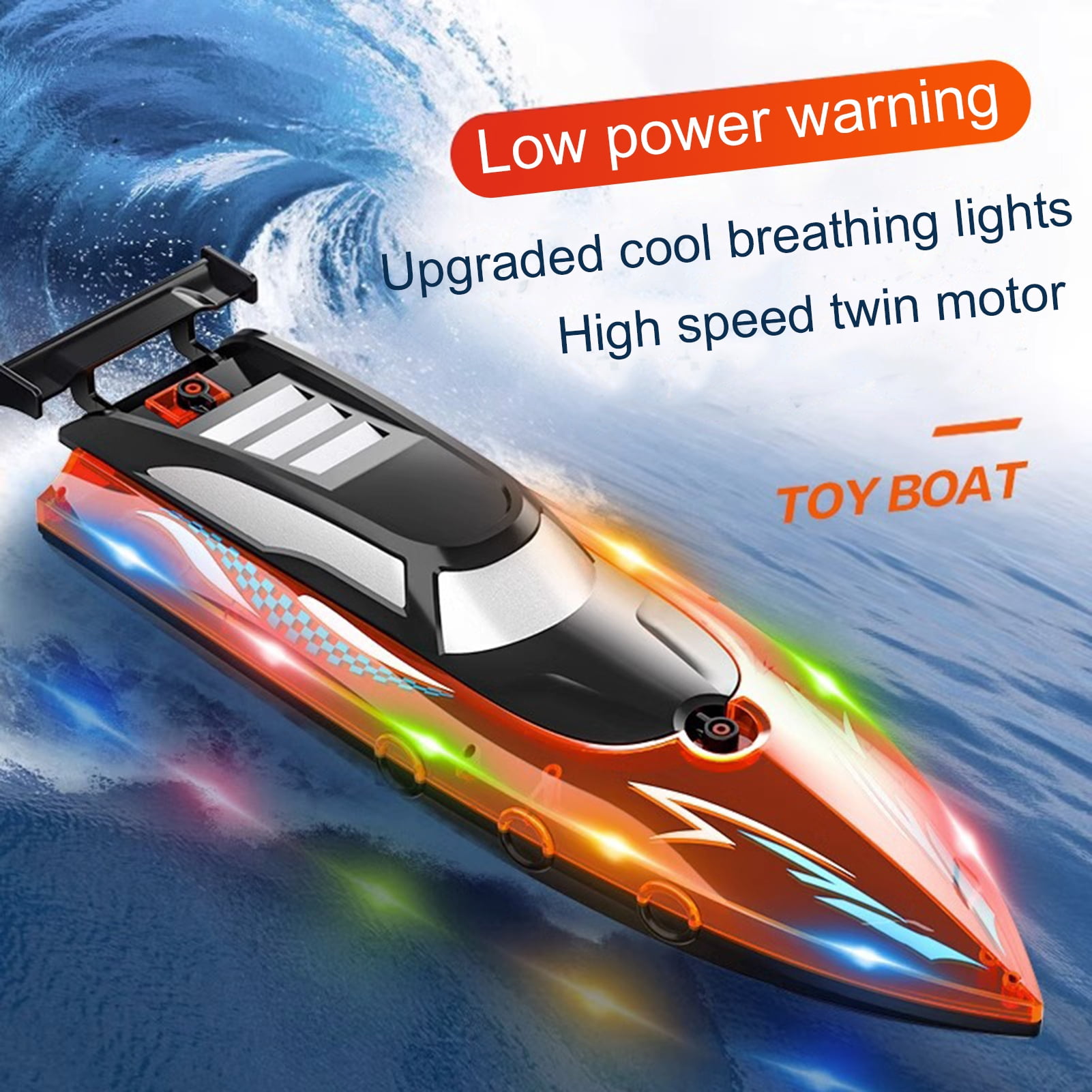 BAELLERT 1 Set Remote Control Boat Waterproof Electric RC Boat Toy with Colorful LED Lights for Outdoor Activity